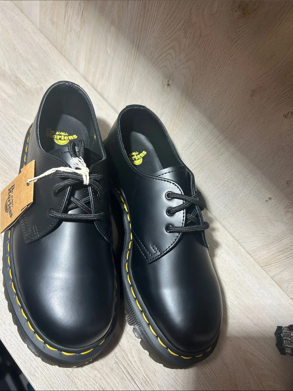 🖤 Dr. Martens Kids Black Leather 3-Eye Shoes | Yellow Stitching ✨